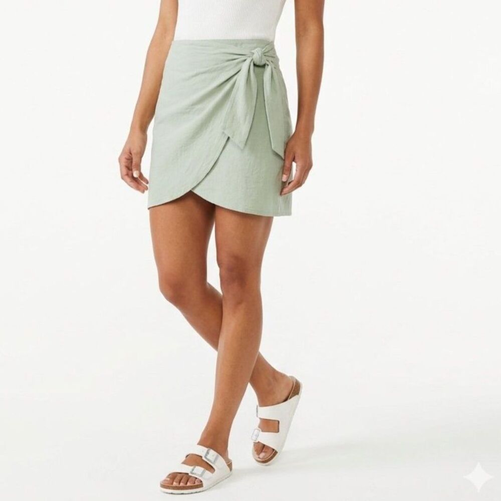 Love Riche Sage Green Pistachio Side Tie Mini Skirt M